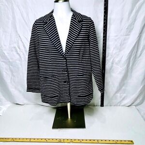 JJill Petite*Striped Knit Blazer‎ Jacket*Navy/White Button Front ~ Size Small